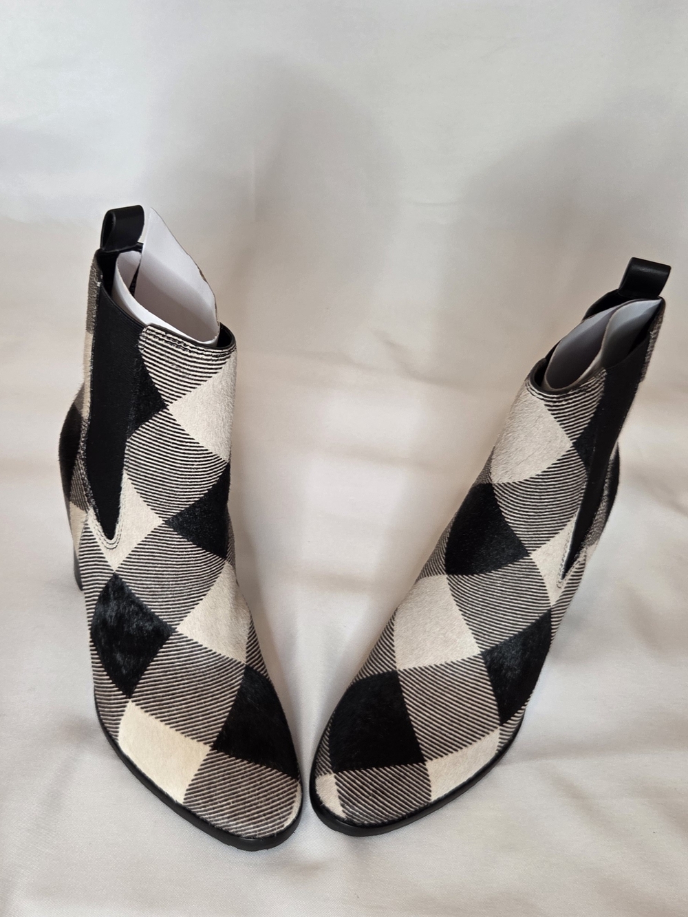 Ralph Lauren Mylah Cream and Black Plaid Ankle Boots New in Box